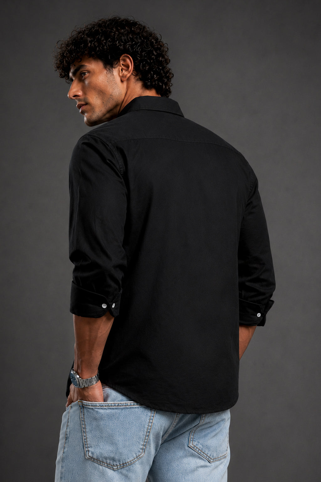 Premium Black Plain Cotton Shirt for Men | Full Sleeve Formal, Office & Party Wear Shirt
