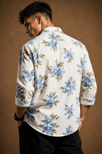 Premium White Floral Printed Cotton Shirt for Men | Full Sleeve Casual & Party Wear Shirt