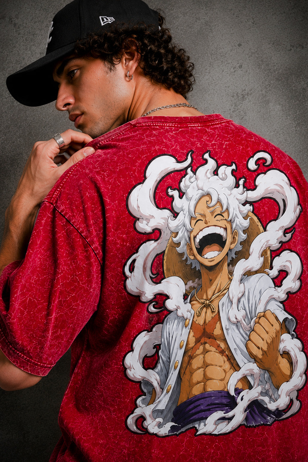 Monkey D. Luffy Boxy Acid Wash T Shirt for Men | One Piece Premium 240 GSM Cotton Oversized Anime Tee