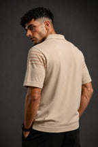 Premium Beige Striped Polo T Shirt for Men | Classic Old Money Cotton Polo