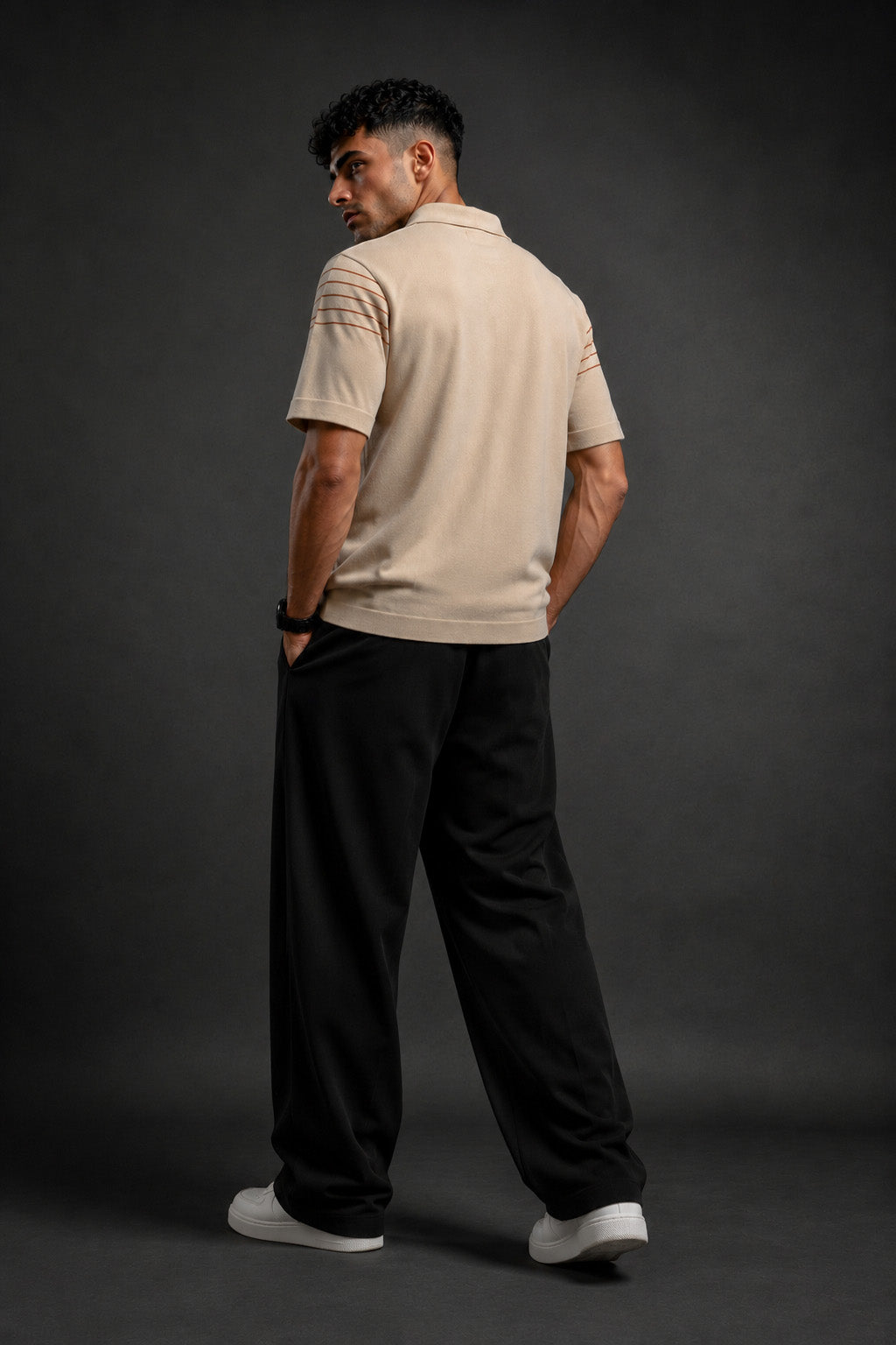 Premium Beige Striped Polo T Shirt for Men | Classic Old Money Cotton Polo