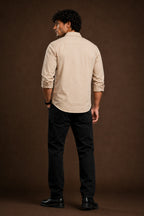 Premium Beige Plain Cotton Formal Shirt for Men | Full Sleeve Office Wear Shirt