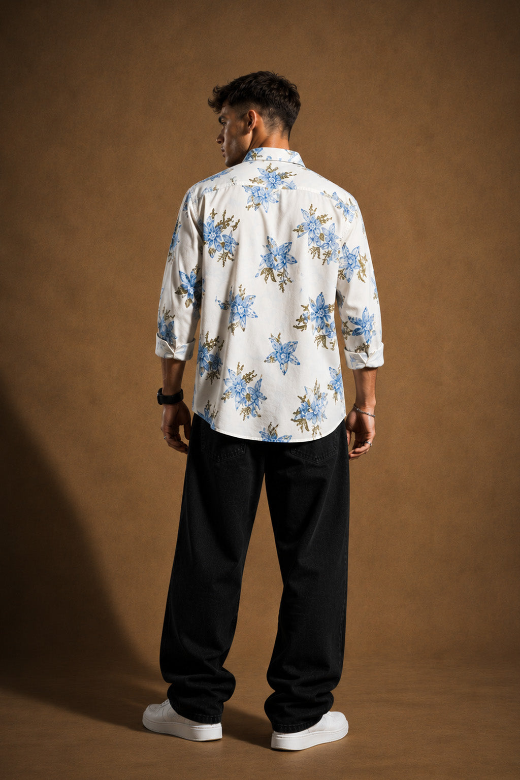 Premium White Floral Printed Cotton Shirt for Men | Full Sleeve Casual & Party Wear Shirt