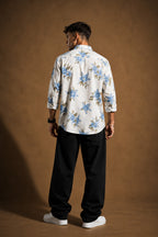 Premium White Floral Printed Cotton Shirt for Men | Full Sleeve Casual & Party Wear Shirt