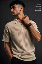 Premium Beige Striped Polo T Shirt for Men | Classic Old Money Cotton Polo