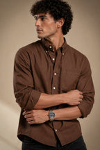 Premium Brown Plain Cotton Shirt for Men | Full Sleeve Formal \& Casual Office Wear Shirt