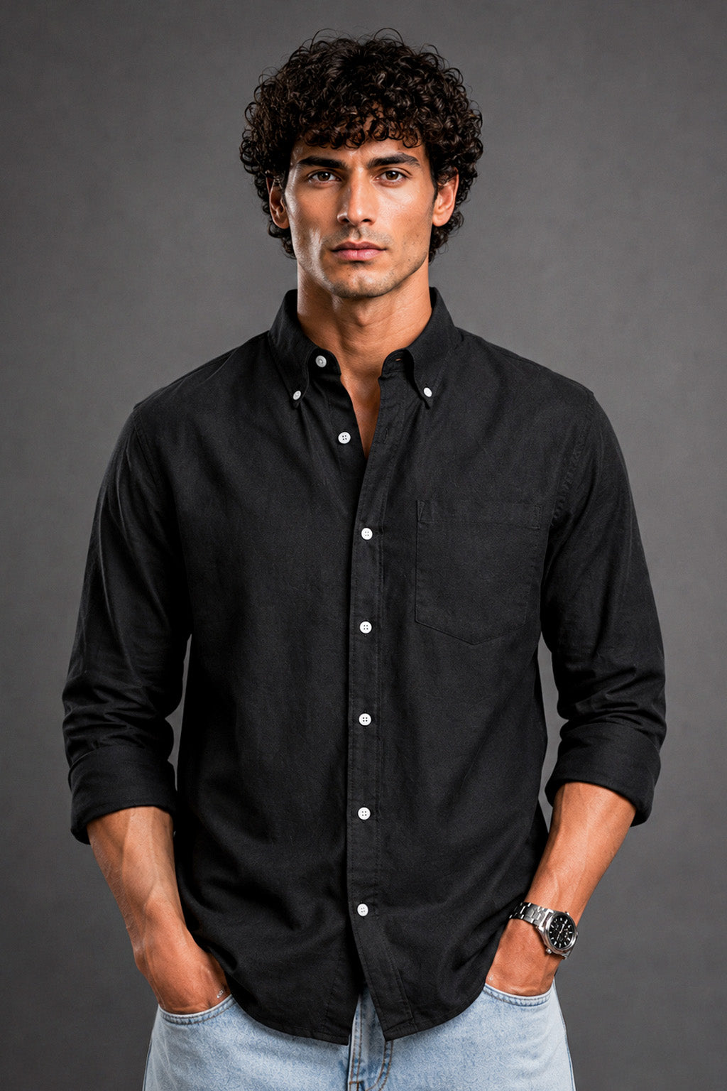 Premium Black Plain Cotton Shirt for Men | Full Sleeve Formal, Office & Party Wear Shirt