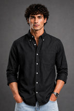 Premium Black Plain Cotton Shirt for Men | Full Sleeve Formal, Office & Party Wear Shirt