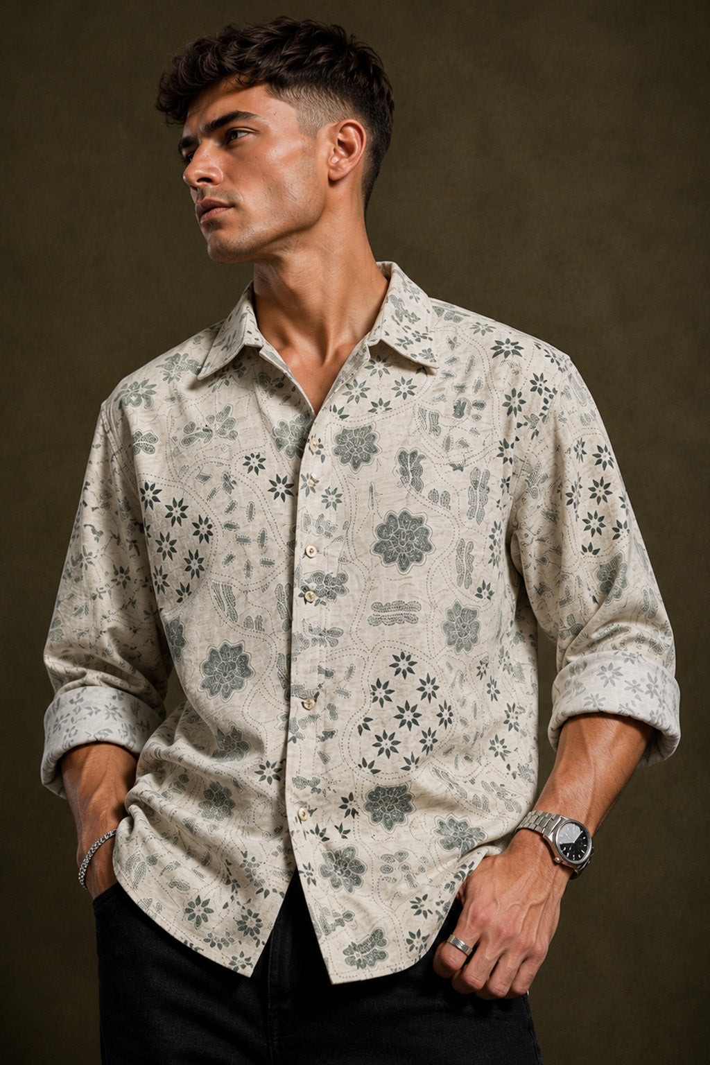 Premium Beige Linen Shirt for Men | Cotton Linen Full Sleeve Casual Shirt