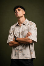 Premium Floral Printed Cotton Linen Half Sleeve Shirt for Men | Casual Summer Shirt