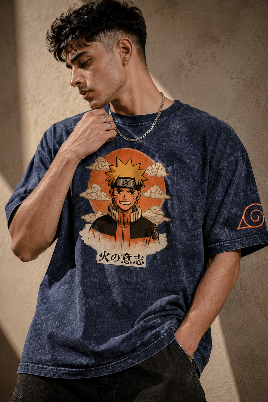 Naruto Boxy Acid Wash T Shirt for Men | Premium 240 GSM Cotton Anime Printed Oversized Tee
