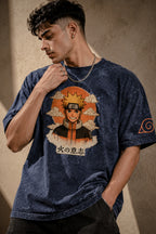 Naruto Boxy Acid Wash T Shirt for Men | Premium 240 GSM Cotton Anime Printed Oversized Tee