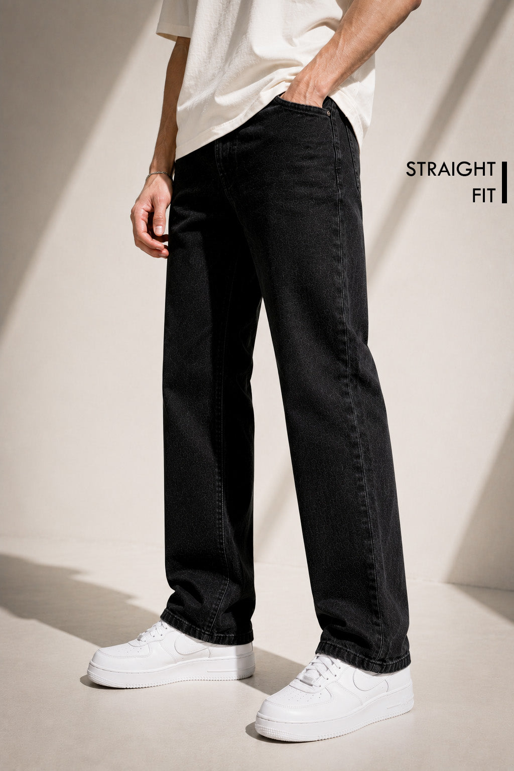 Premium Black Straight Fit Denim Jeans for Men | Carbon Black Casual Jeans