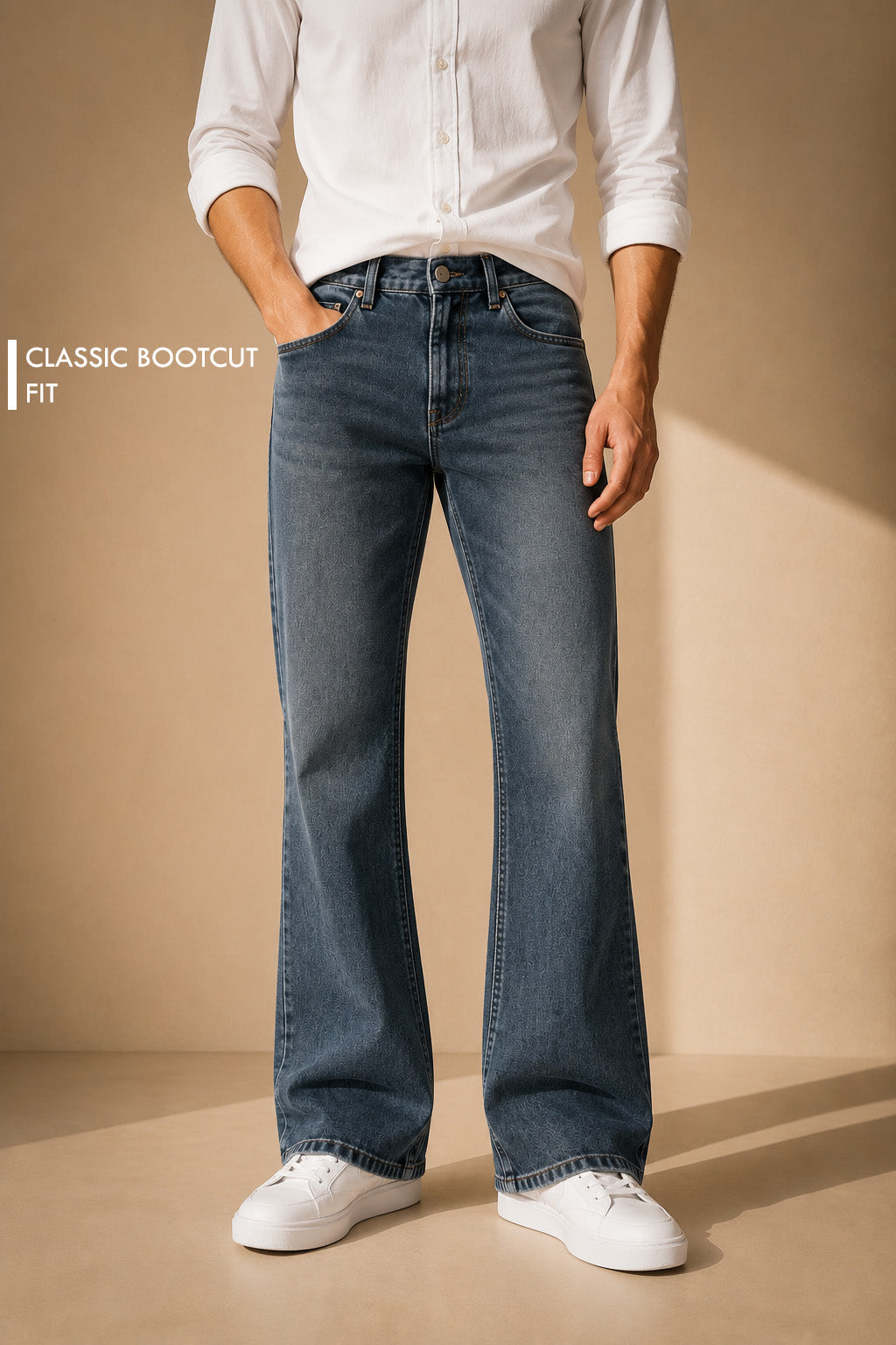 Premium Blue Bootcut Denim Jeans for Men | Wide Leg Casual Jeans