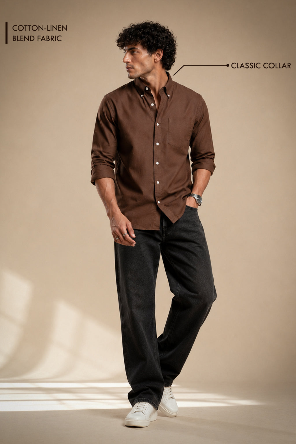 Premium Brown Plain Cotton Shirt for Men | Full Sleeve Formal \& Casual Office Wear Shirt