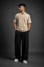 Premium Beige Striped Polo T Shirt for Men | Classic Old Money Cotton Polo