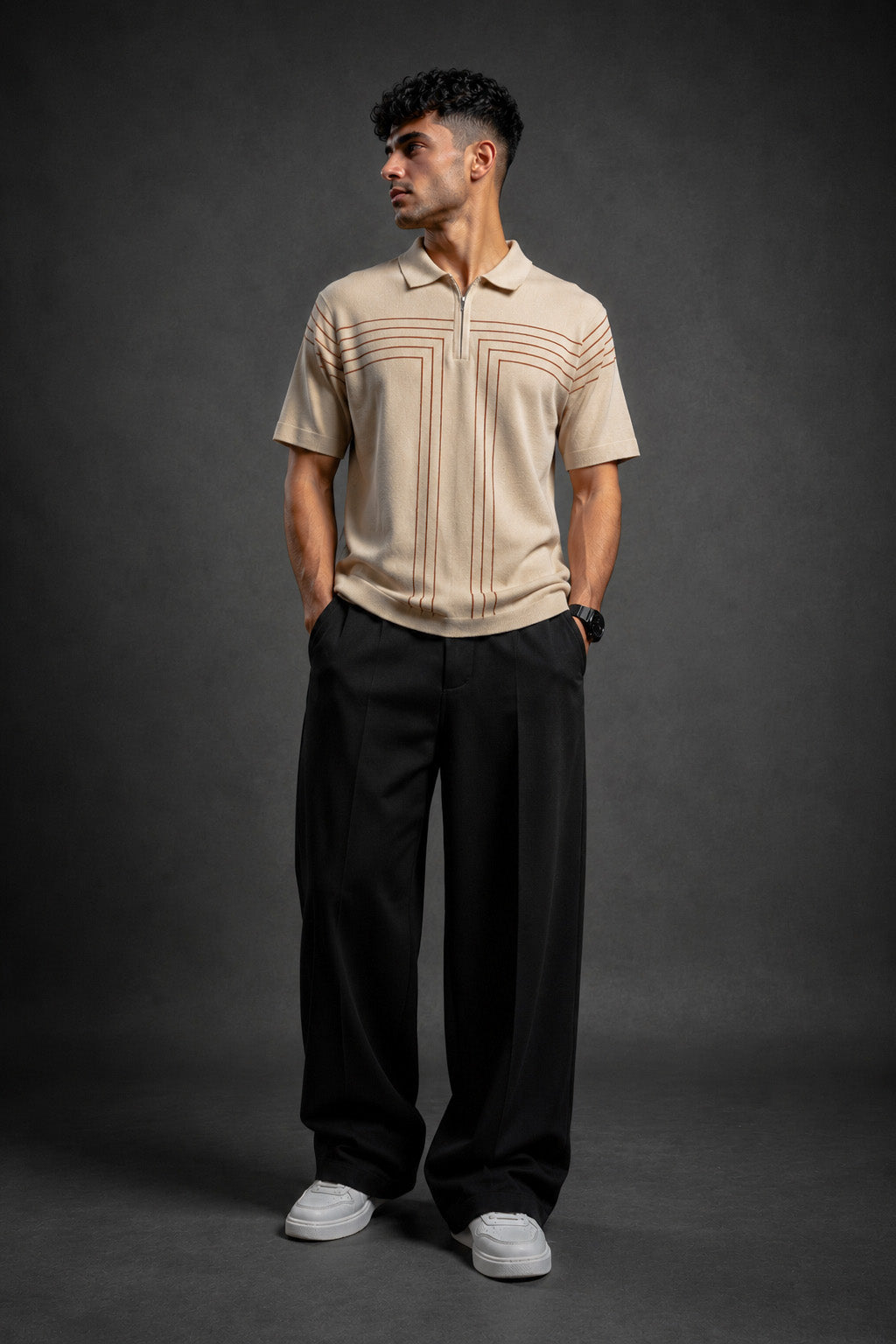 Premium Beige Striped Polo T Shirt for Men | Classic Old Money Cotton Polo