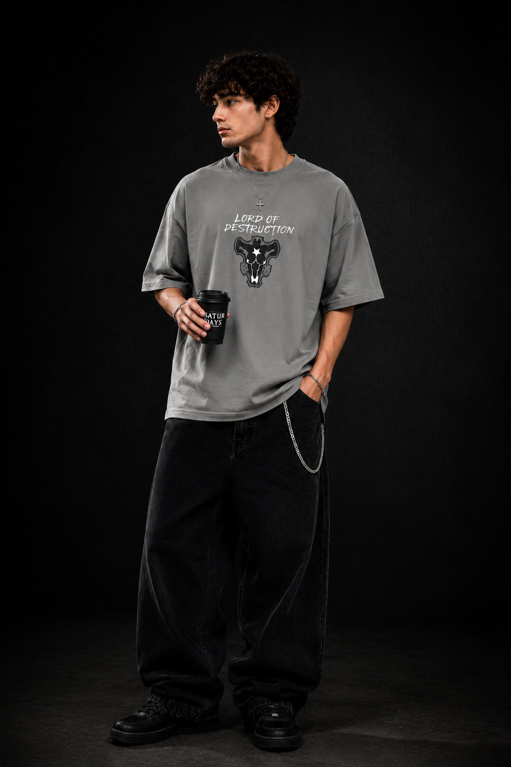Black Clover Premium Oversized T Shirt for Men | 240 GSM Cotton Anime Printed Tee