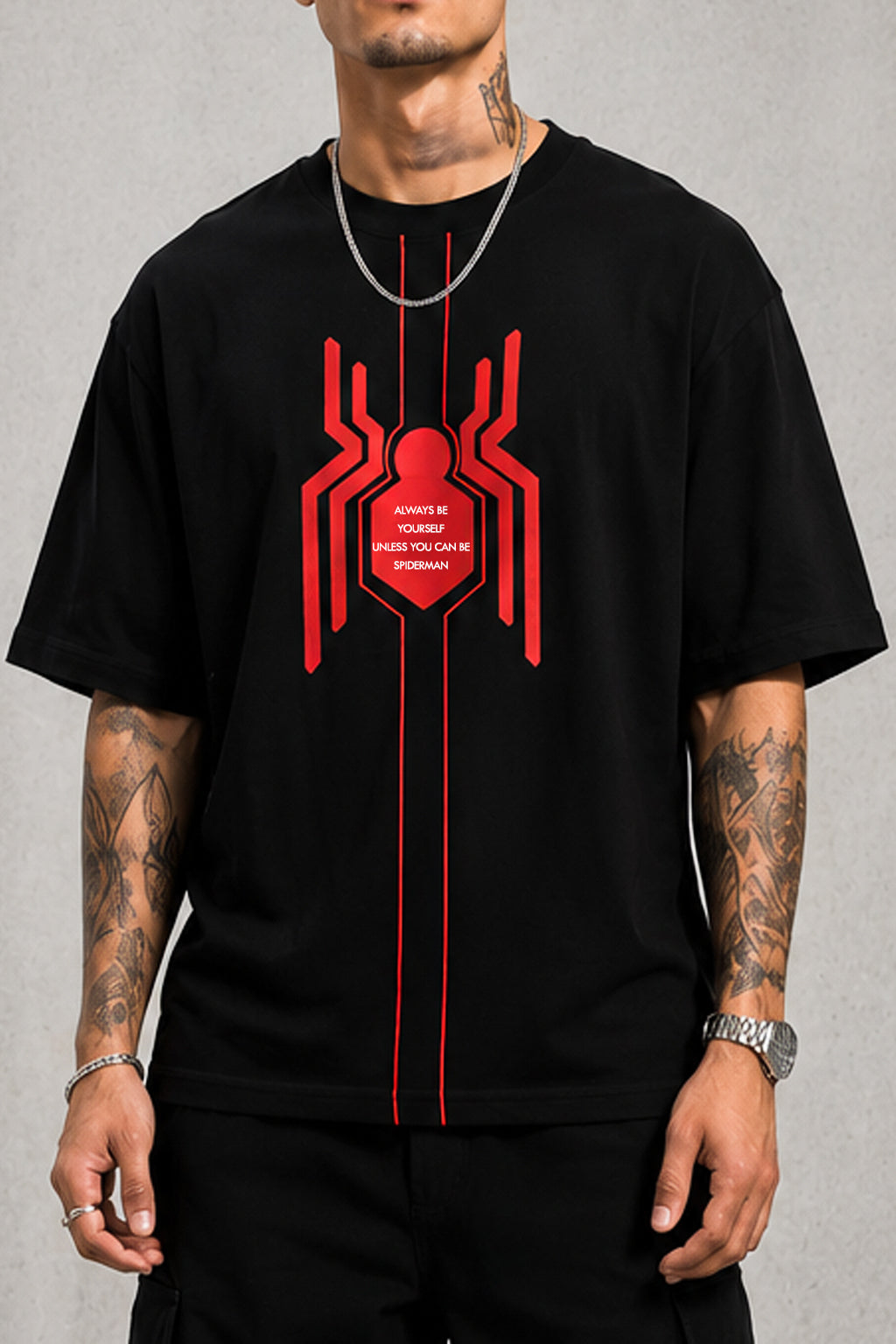 Spider Man Oversized T Shirt for Men | Premium 240 GSM Marvel Superhero Cotton T-Shirt