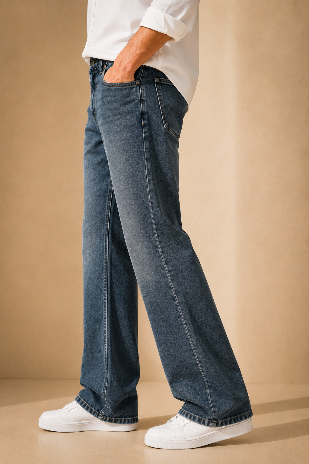 Premium Blue Bootcut Denim Jeans for Men | Wide Leg Casual Jeans