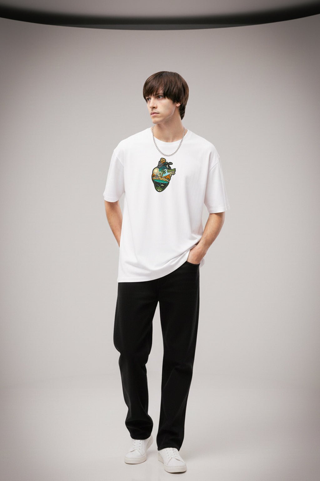 Oversized beach graphic printed t-shirt for men and women with round neck casual fit, styled as summer and Goa vacation outfit