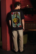 Back view of Breaking Bad Walter White oversized black T-shirt featuring king card graphic artwork