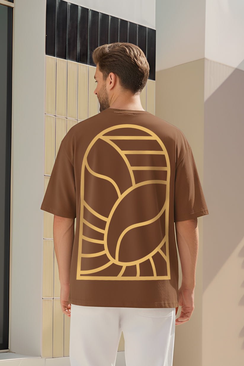 Streetwear oversized t-shirt featuring creative coffee-inspired graphic printed on the back
