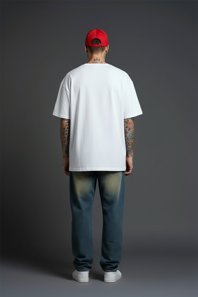 Back view of Don't Leaf Me Rose oversized white t-shirt