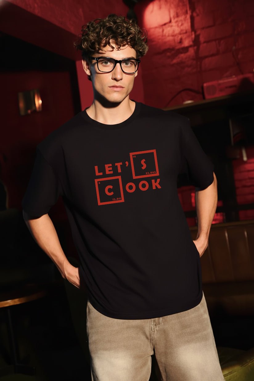Oversized cotton t-shirt with bold Let's Cook typography front print inspired by Breaking Bad
