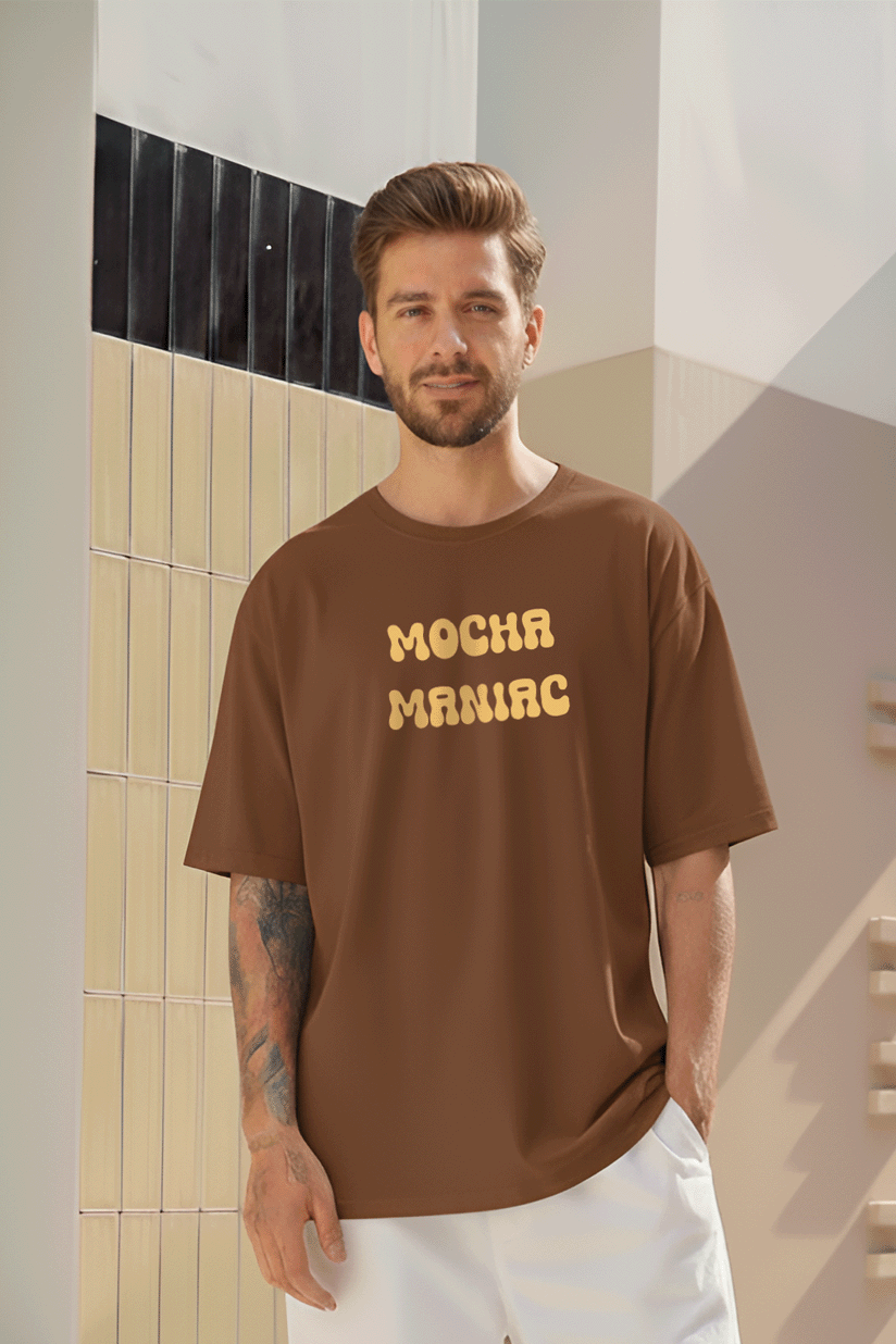 Oversized cotton t-shirt with Mocha Minac typography and minimal front print design
