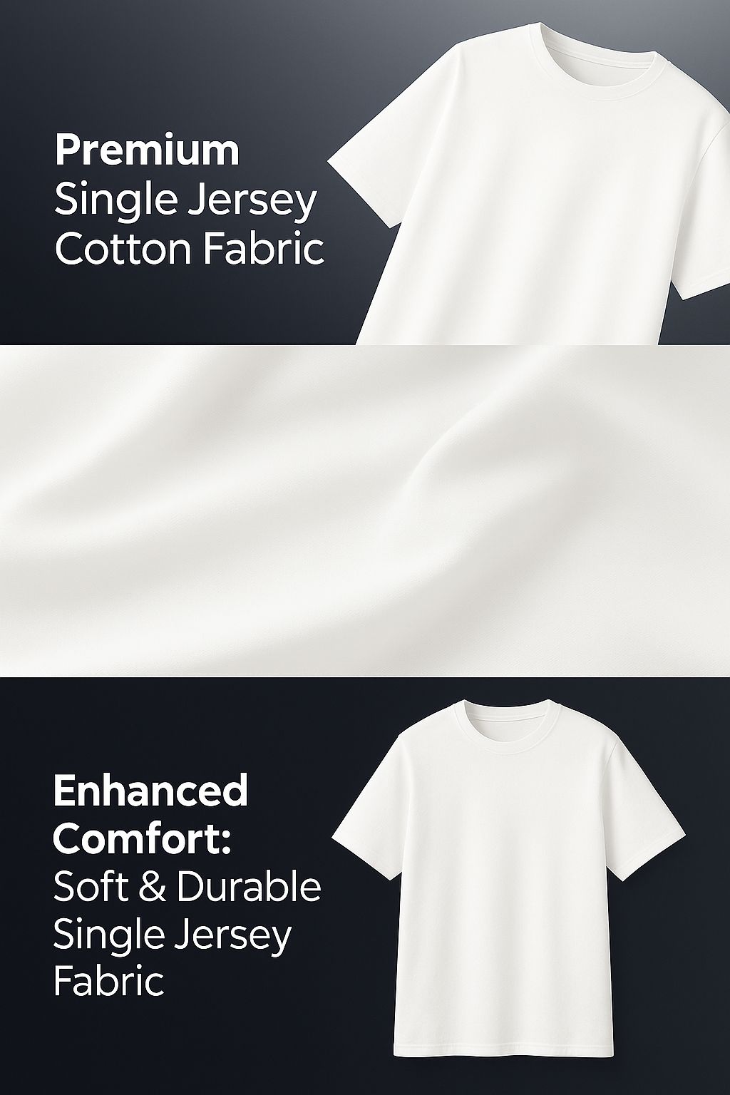 Premium cotton single jersey t-shirt highlighting softness and durability
