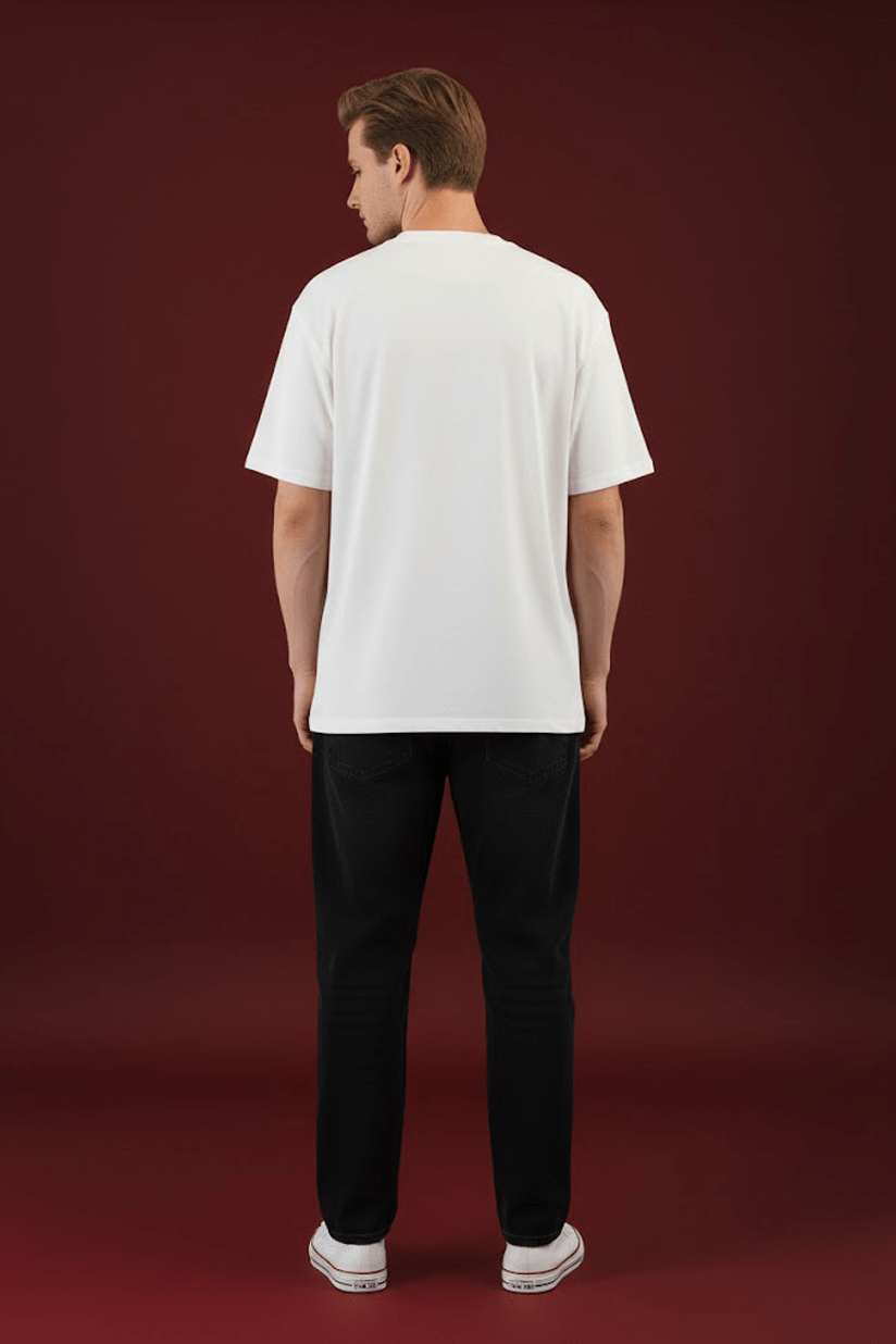 risk rich slogan white t shirt back view 