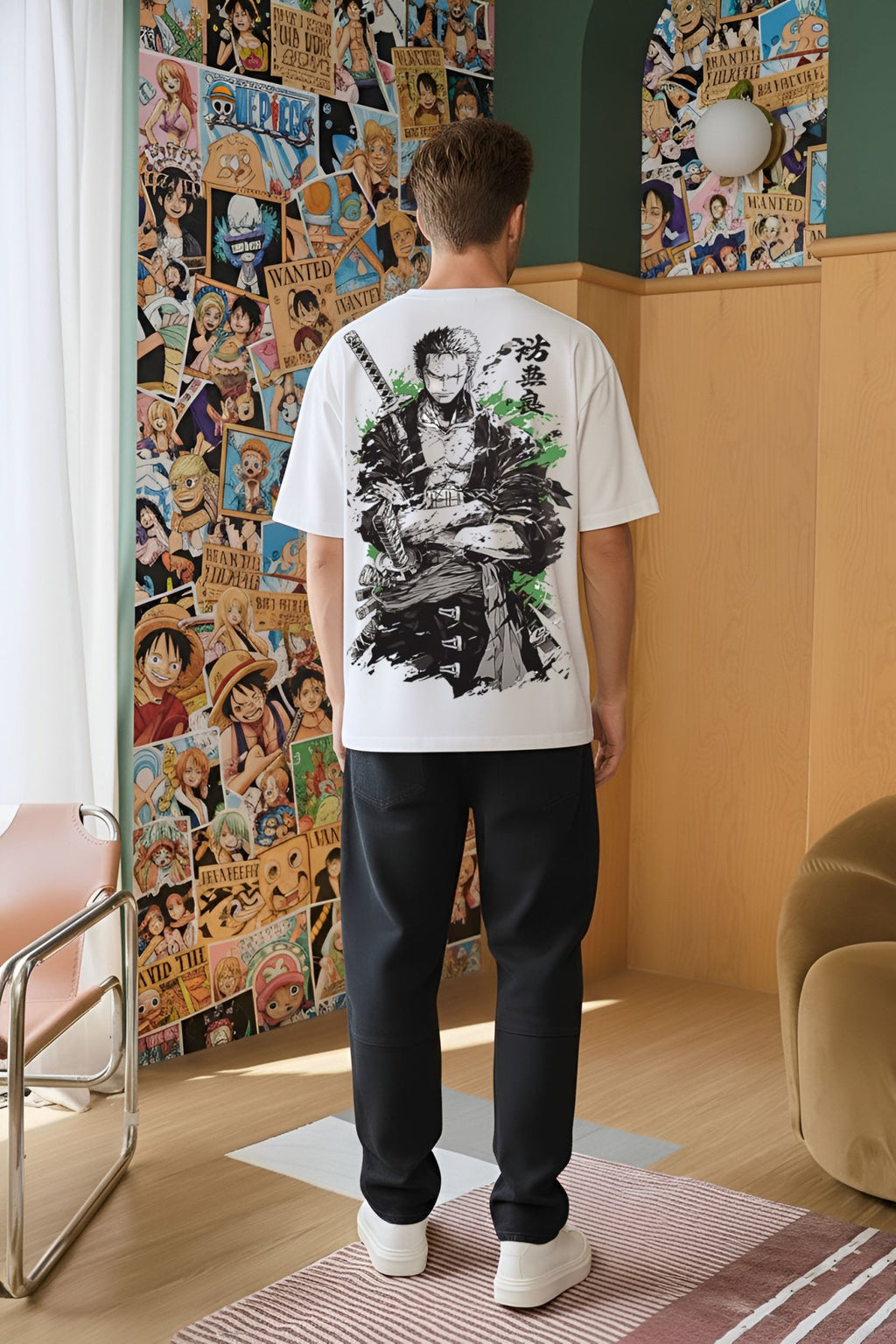 Roronoa Zoro oversized One Piece anime t shirt with back print vintage graphic cotton
