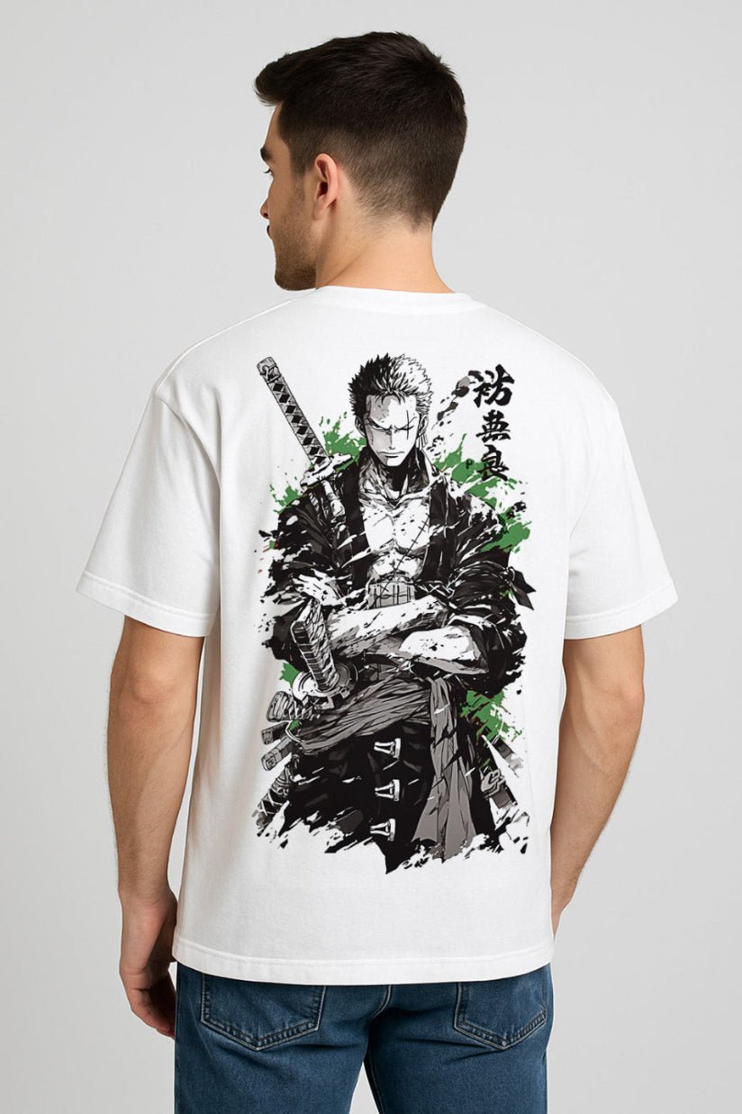 Roronoa Zoro oversized One Piece anime t-shirt back print – vintage graphic cotton streetwear tee